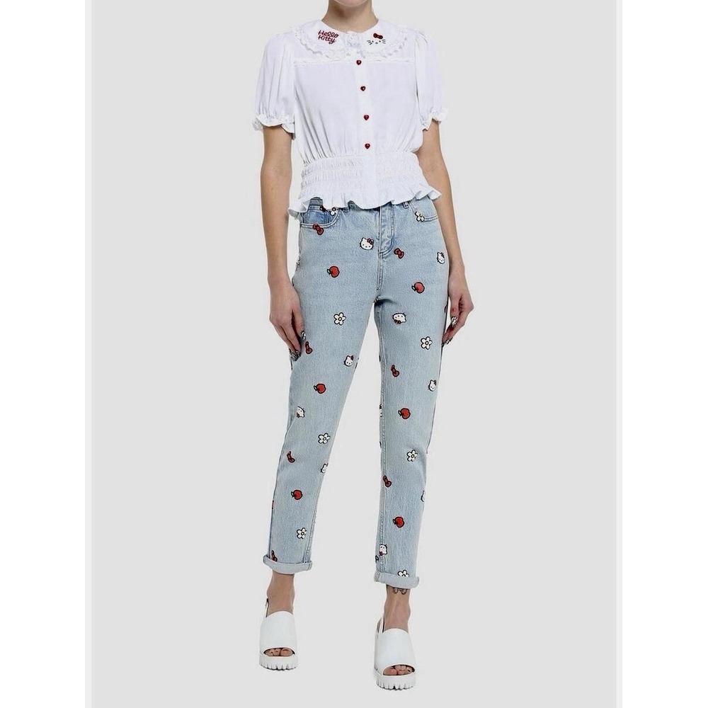 Hello Kitty Sanrio High Rise Mom Jeans Light Blue Denim Juniors Size 5